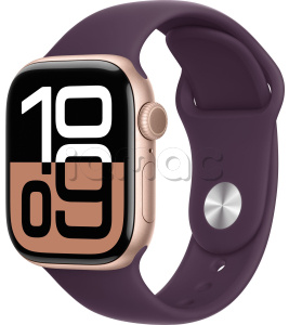 Купить Apple Watch Series 10 // 46мм GPS // Корпус из алюминия цвета "розовое золото", спортивный ремешок цвета "сливовый"