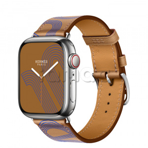 Купить Apple Watch Series 7 Hermès // 41мм GPS + Cellular // Корпус из нержавеющей стали серебристого цвета, ремешок Single Tour Circuit H цвета Biscuit/Bleu Électrique