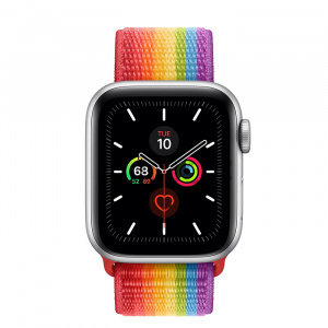 Купить Apple Watch Series 5 // 40мм GPS + Cellular // Корпус из алюминия серебристого цвета, спортивный браслет радужного цвета