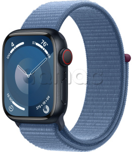 Купить Apple Watch Series 9 // 45мм GPS+Cellular // Корпус из алюминия цвета "темная ночь", спортивный браслет цвета "синяя зима"