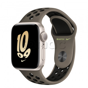 Купить Apple Watch SE // 40мм GPS // Корпус из алюминия цвета «сияющая звезда», спортивный ремешок Nike цвета «cерая олива/черный» (2022)