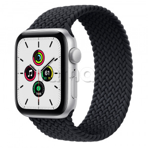 Купить Apple Watch SE // 44мм GPS // Корпус из алюминия серебристого цвета, плетёный монобраслет угольного цвета (2020)