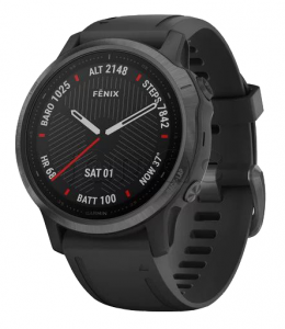 Купить Мультиспортивные часы Garmin Fenix 6S (42mm) Sapphire, стальной серый DLC корпус, черный силиконовый ремешок
