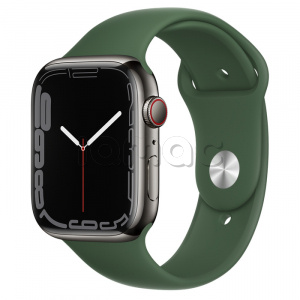 Купить Apple Watch Series 7 // 45мм GPS + Cellular // Корпус из нержавеющей стали графитового цвета, спортивный ремешок цвета «зелёный клевер»