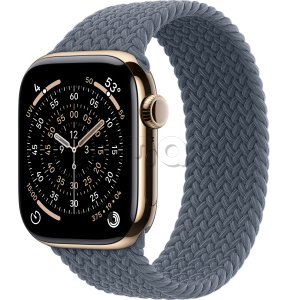 Купить Apple Watch Series 11 // 46мм GPS+Cellular // Корпус из титана золотого цвета, плетеный монобраслет цвета "якорный синий"