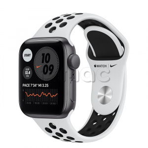 Купить Apple Watch SE // 40мм GPS // Корпус из алюминия цвета «серый космос», спортивный ремешок Nike цвета «Чистая платина/чёрный» (2020)