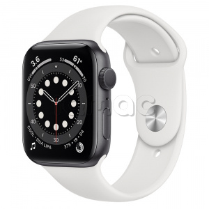 Купить Apple Watch Series 6 // 44мм GPS // Корпус из алюминия цвета «серый космос», спортивный ремешок белого цвета