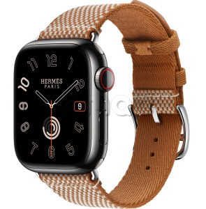 Купить Apple Watch Series 9 Hermès // 41мм GPS+Cellular // Корпус из нержавеющей стали цвета "черный космос", ремешок Toile H Single Tour цвета Gold/Ecru