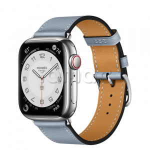Купить Apple Watch Series 7 Hermès // 41мм GPS + Cellular // Корпус из нержавеющей стали серебристого цвета, ремешок Single Tour цвета Bleu Lin
