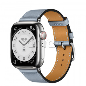 Купить Apple Watch Series 7 Hermès // 41мм GPS + Cellular // Корпус из нержавеющей стали серебристого цвета, ремешок Single Tour цвета Bleu Lin