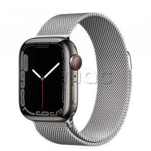 Купить Apple Watch Series 7 // 41мм GPS + Cellular // Корпус из нержавеющей стали графитового цвета, миланский сетчатый браслет серебристого цвета