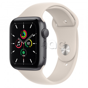 Купить Apple Watch SE // 44мм GPS // Корпус из алюминия цвета «серый космос», спортивный ремешок цвета «Сияющая звезда» (2020)