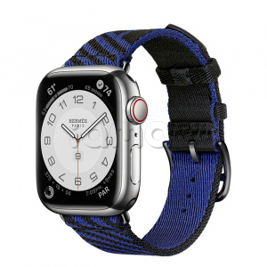 Купить Apple Watch Series 7 Hermès // 41мм GPS + Cellular // Корпус из нержавеющей стали серебристого цвета, ремешок Hermès Simple Tour Jumping цвета Noir/Bleu Saphir