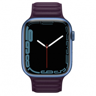 Apple Watch Series 7 // 41мм GPS + Cellular // Корпус из алюминия синего цвета, кожаный браслет цвета «тёмная вишня», размер ремешка M/L