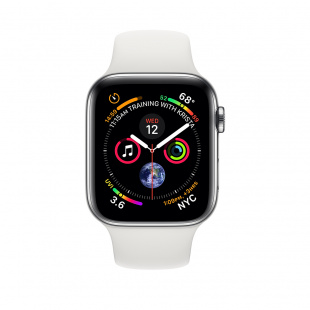 Apple Watch Series 4 // 40мм GPS + Cellular // Корпус из нержавеющей стали, спортивный ремешок белого цвета (MTUL2)