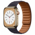 Apple Watch Series 8 // 45мм GPS + Cellular // Корпус из нержавеющей стали золотого цвета, кожаный браслет чернильного цвета, размер ремешка M/L