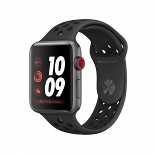 Apple Watch Series 3 Nike+ // 38мм GPS + Cellular // Корпус из алюминия цвета «серый космос», спортивный ремешок Nike цвета «антрацитовый/чёрный» (MQL62)