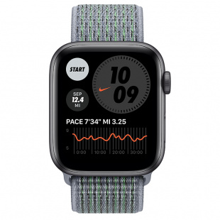 Apple Watch SE // 40мм GPS // Корпус из алюминия цвета «серый космос», спортивный браслет Nike цвета «Дымчатый серый» (2020)