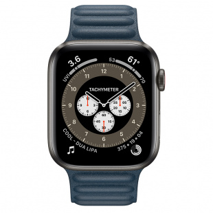 Apple Watch Series 6 // 40мм GPS + Cellular // Корпус из титана цвета «черный космос», кожаный браслет цвета «Балтийский синий», размер ремешка M/L