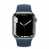 Apple Watch Series 7 // 45мм GPS + Cellular // Корпус из нержавеющей стали серебристого цвета, спортивный ремешок цвета «синий омут»