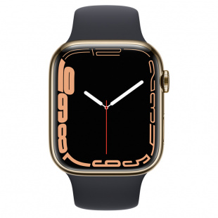 Apple Watch Series 7 // 41мм GPS + Cellular // Корпус из нержавеющей стали золотого цвета, спортивный ремешок цвета «тёмная ночь»