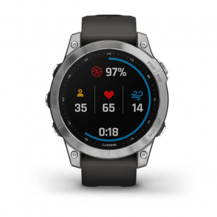 Мультиспортивные часы Garmin Fenix 7 (47mm) стальной серебристый корпус, графитовый силиконовый ремешок