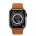 Apple Watch Series 7 // 45мм GPS + Cellular // Корпус из титана цвета «черный космос», кожаный браслет цвета «золотистая охра», размер ремешка S/M