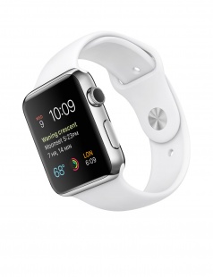 Apple Watch 42 мм, нержавеющая сталь, белый спортивный ремешок
