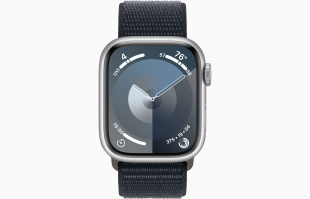 Apple Watch Series 9 // 45мм GPS+Cellular // Корпус из алюминия серебристого цвета, спортивный браслет цвета "темная ночь"