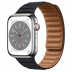 Apple Watch Series 8 // 45мм GPS + Cellular // Корпус из нержавеющей стали серебристого цвета, кожаный браслет цвета "темная ночь", размер ремешка S/M