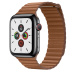 Apple Watch Series 5 // 44мм GPS + Cellular // Корпус из нержавеющей стали цвета «серый космос», кожаный ремешок золотисто-коричневого цвета, размер ремешка L