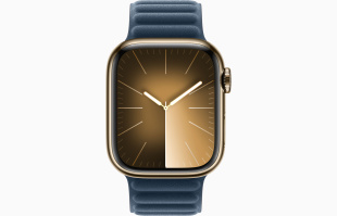 Apple Watch Series 9 // 41мм GPS+Cellular // Корпус из нержавеющей стали золотого цвета, браслет цвета "тихоокеанский синий", размер M/L