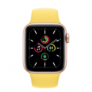 Apple Watch SE // 44мм GPS // Корпус из алюминия золотого цвета, спортивный ремешок имбирного цвета (2020)