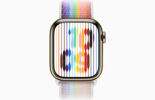 Apple Watch Series 9 // 45мм GPS+Cellular // Корпус из нержавеющей стали золотого цвета, спортивный браслет цвета Pride Edition