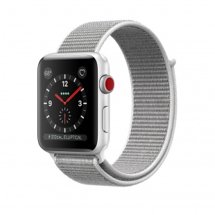 Apple Watch Series 3 // 42мм GPS + Cellular // Корпус из серебристого алюминия, ремешок из плетёного нейлона жемчужного цвета (MQK52)