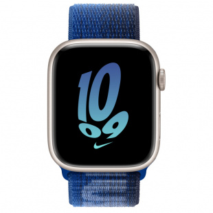 Apple Watch Series 8 // 45мм GPS // Корпус из алюминия цвета "сияющая звезда", спортивный браслет Nike цвета "королевская игра/морская полночь"