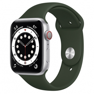 Apple Watch Series 6 // 40мм GPS + Cellular // Корпус из алюминия серебристого цвета, спортивный ремешок цвета «Кипрский зелёный»
