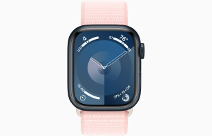 Apple Watch Series 9 // 41мм GPS+Cellular // Корпус из алюминия цвета "темная ночь", спортивный браслет светло-розового цвета