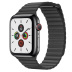 Apple Watch Series 5 // 44мм GPS + Cellular // Корпус из нержавеющей стали цвета «серый космос», кожаный ремешок черного цвета, размер ремешка L