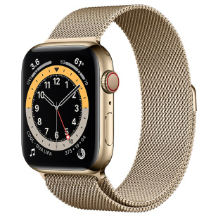 Apple Watch Series 6 // 44мм GPS + Cellular // Корпус из нержавеющей стали золотого цвета, миланский сетчатый браслет золотого цвета