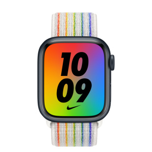 Apple Watch Series 7 // 45мм GPS + Cellular // Корпус из алюминия цвета «тёмная ночь», спортивный браслет Nike радужного цвета