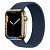 Купить Apple Watch Series 7 // 45мм GPS + Cellular // Корпус из нержавеющей стали золотого цвета, плетёный монобраслет цвета «синий омут»