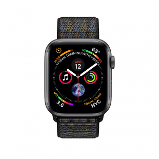 Apple Watch Series 4 // 44мм GPS // Корпус из алюминия цвета «серый космос», ремешок из плетёного нейлона чёрного цвета (MU6E2)
