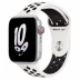 Apple Watch SE // 44мм GPS + Cellular // Корпус из алюминия серебристого цвета, спортивный ремешок Nike цвета «Чистая платина/чёрный» (2022-2023)