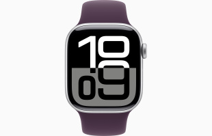 Apple Watch Series 10 // 46мм GPS // Корпус из алюминия серебристого цвета, спортивный ремешок цвета "сливовый"