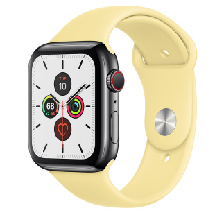 Apple Watch Series 5 // 44мм GPS + Cellular // Корпус из нержавеющей стали цвета «серый космос», спортивный ремешок цвета «лимонный мусс»