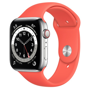 Apple Watch Series 6 // 40мм GPS + Cellular // Корпус из нержавеющей стали серебристого цвета, спортивный ремешок цвета «Розовый цитрус»