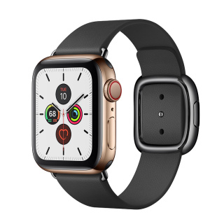 Apple Watch Series 5 // 40мм GPS + Cellular // Корпус из нержавеющей стали золотого цвета, ремешок черного цвета, с современной пряжкой (Modern Buckle), размер ремешка L