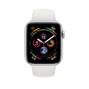 Apple Watch Series 4 // 40мм GPS + Cellular // Корпус из алюминия серебристого цвета, спортивный ремешок белого цвета (MTUD2)