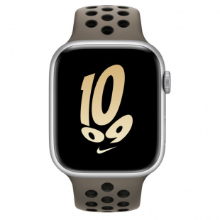 Apple Watch Series 8 // 41мм GPS + Cellular // Корпус из алюминия серебристого цвета, спортивный ремешок Nike цвета "серая олива/черный"